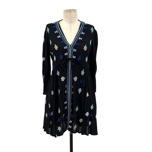Free People Star Gazer Dress Embroidered Drawstring Blue Black Size Size XS - Picture 2 of 12
